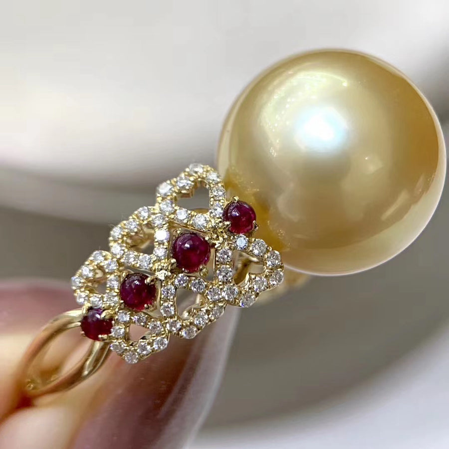 Diamond & Golden south sea pearl Ring