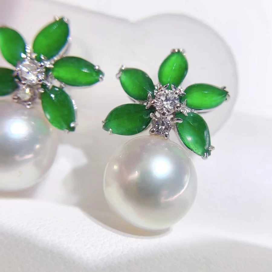 Jadite & South Sea pearl Earrings