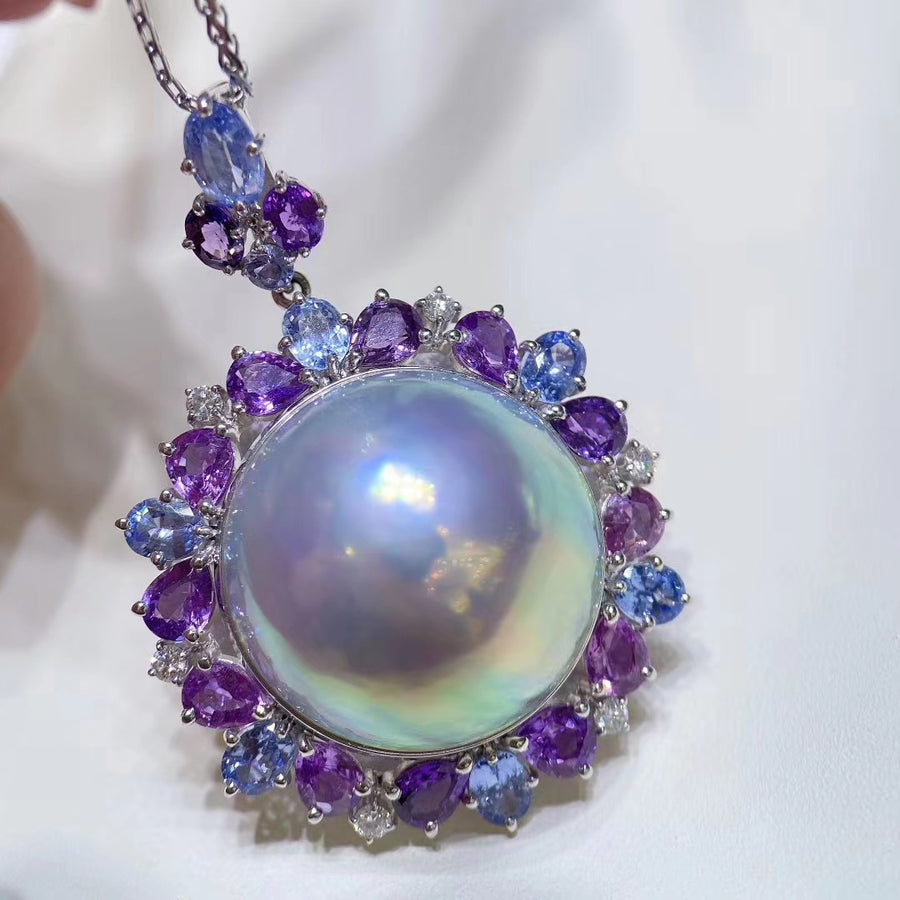 Sapphire & MABE pearl Pendant