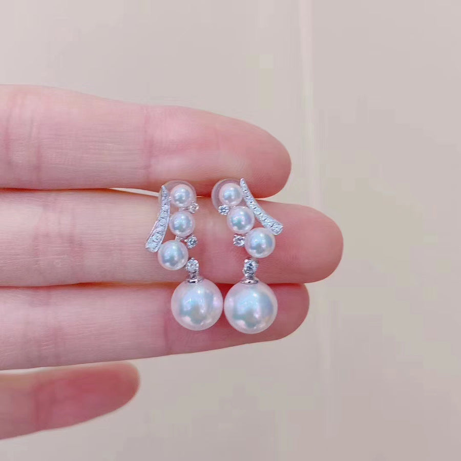 Diamond and Janpanese akoya saltwater pearl earrings