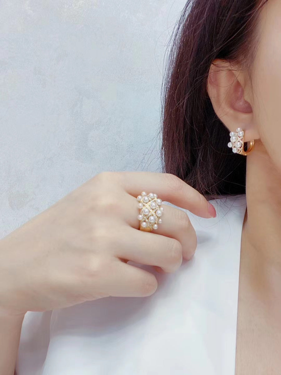 Diamond & Akoya pearl Earrings and Ring Set