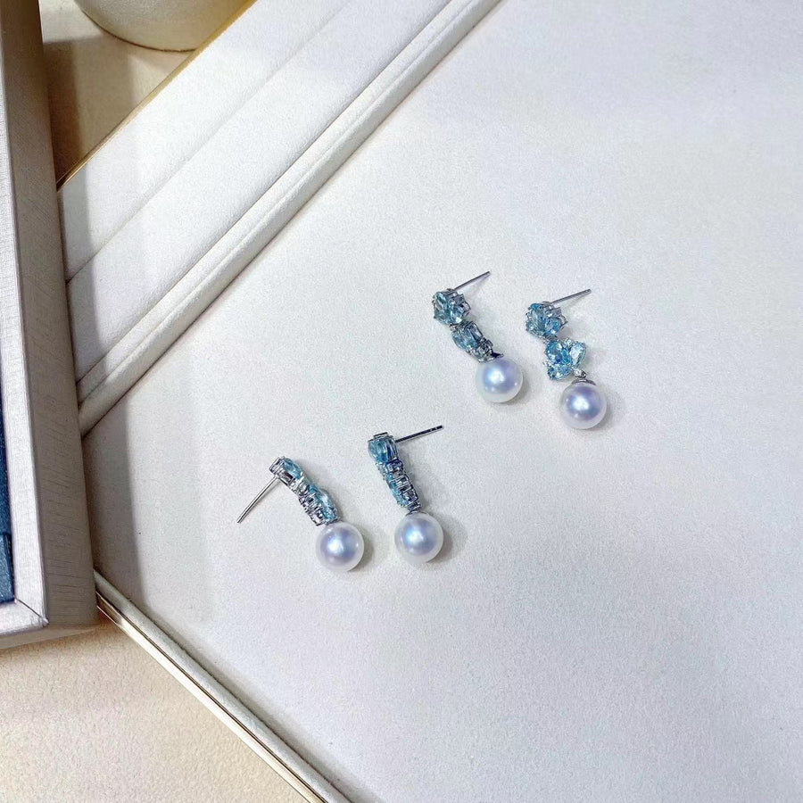 Aquamarine & Akoya pearl Earrings
