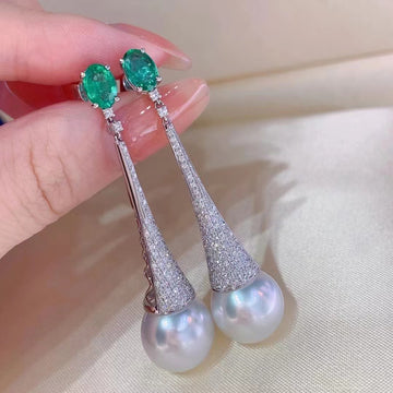 Emerald & South Sea pearl Earrings