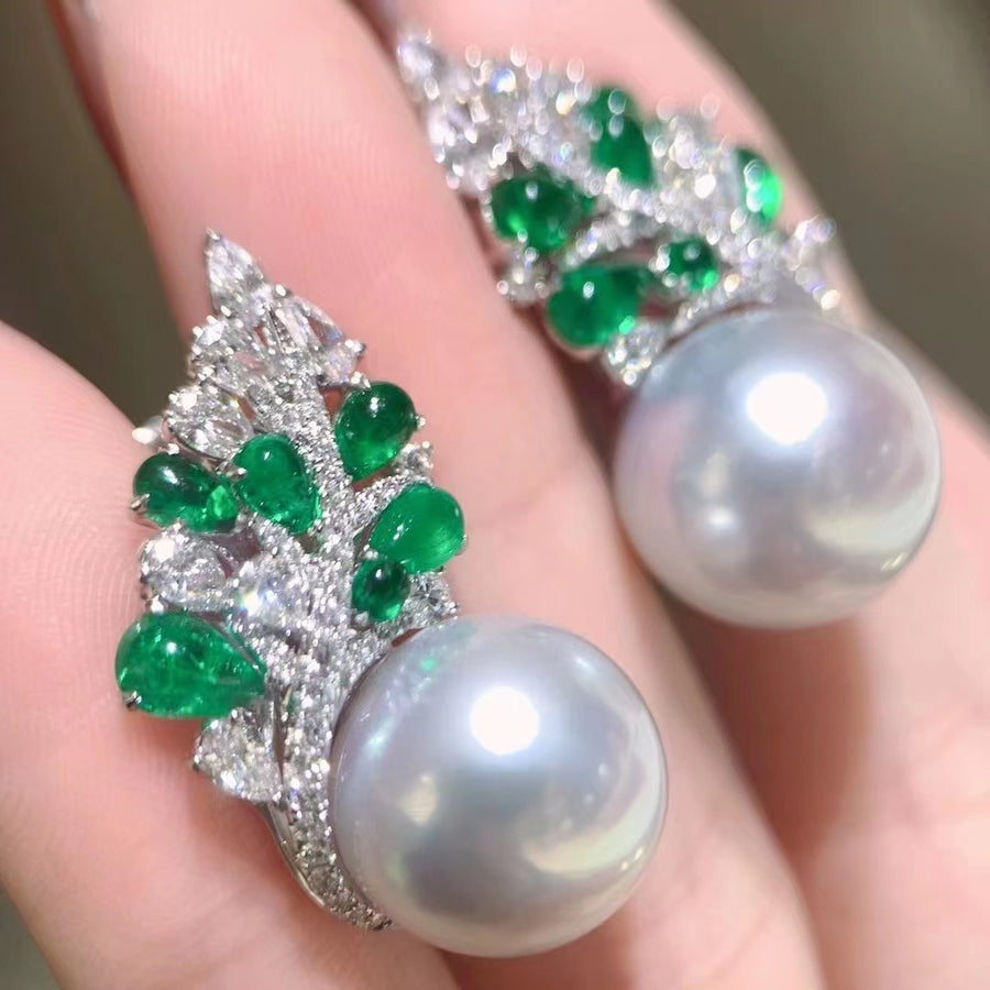 Emerald & South Sea pearl Earrings