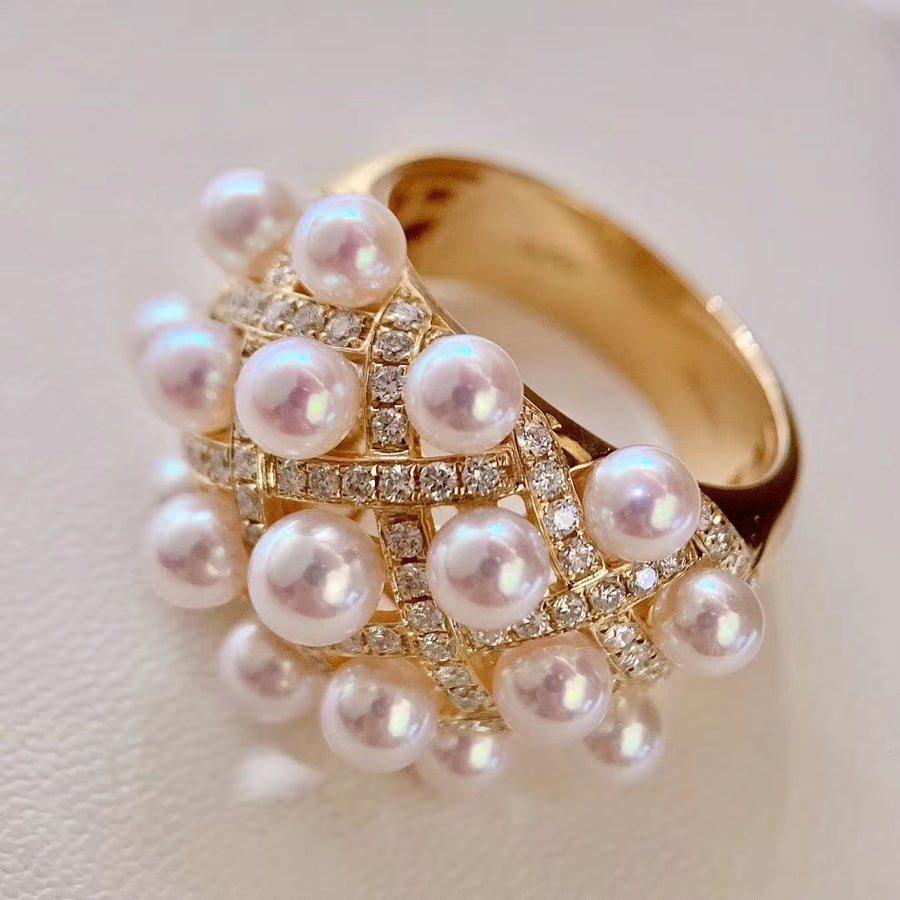 Diamond and Akoya pearl Ring