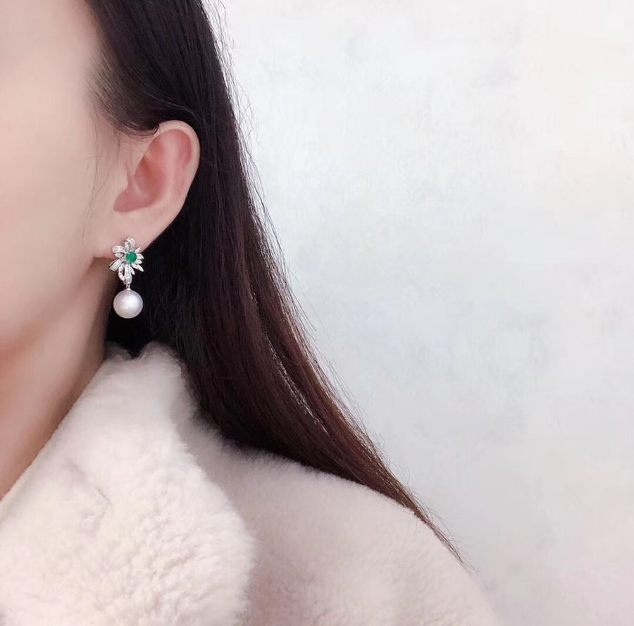 Emerald daisy south sea pearl earrings