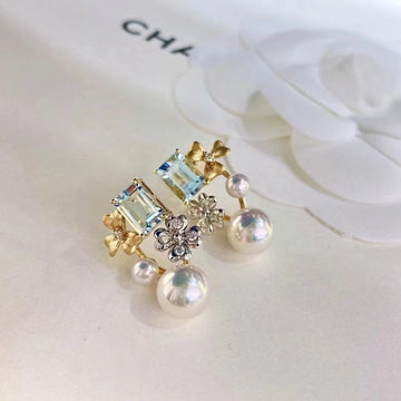 Aquamarine & Akoya pearl Earrings