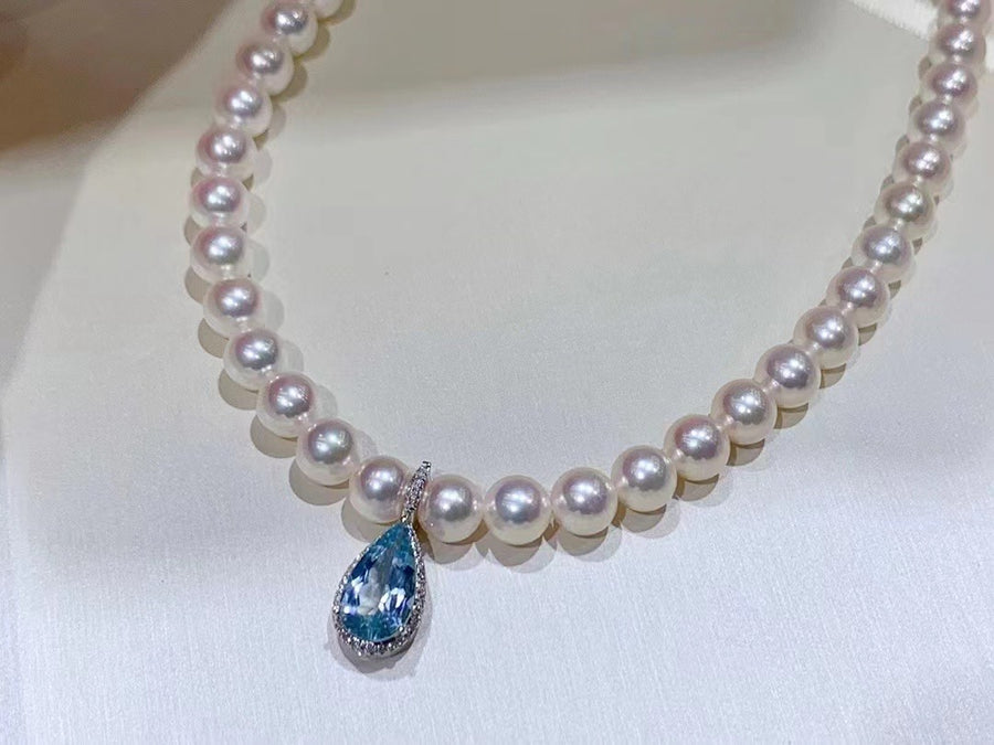 Aquamarine & Akoya pearl Necklace