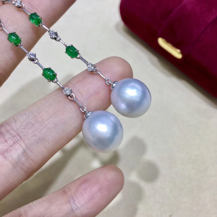 Emerald & South Sea Pearl Dangle Earrings