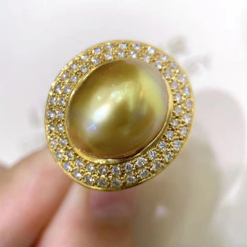 Golden south sea Keshi pearl Ring