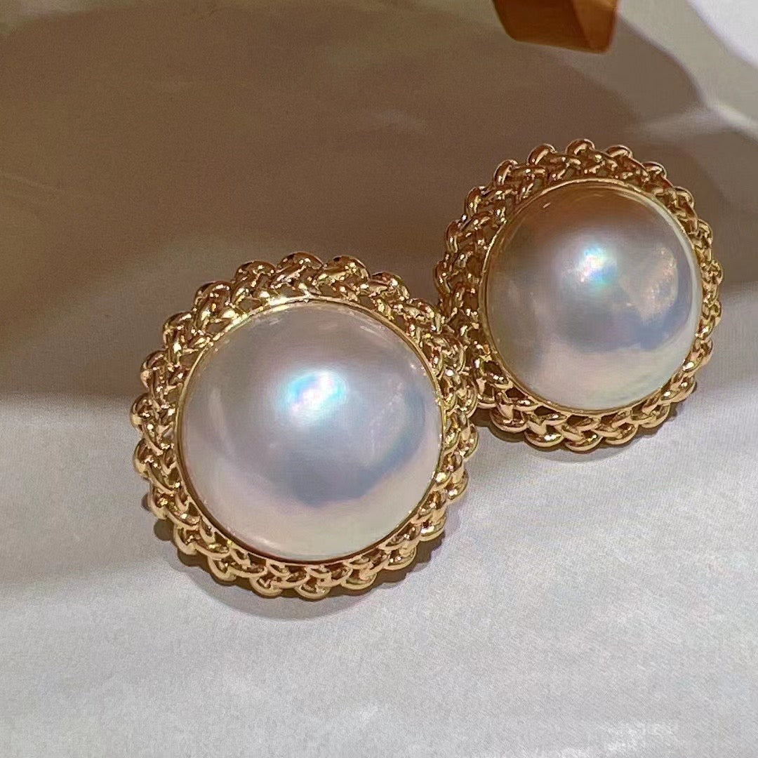 アクセサリー K18 Yg Earrings Mabe pearl 18k Mabe pearl & Diamond Clip On Earrings - seven seas pearls