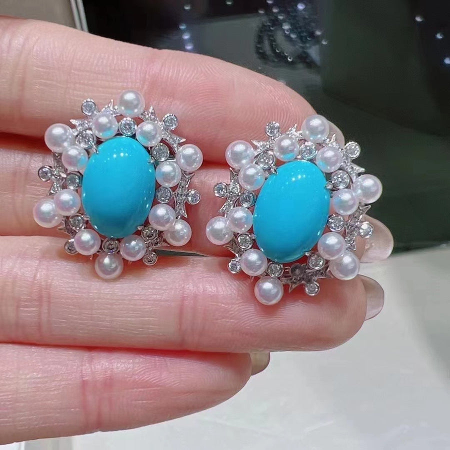 Turquoise & Akoya pearl Earrings