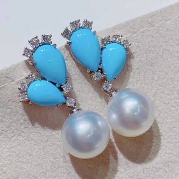 Turquoise & South Sea pearl Earrings