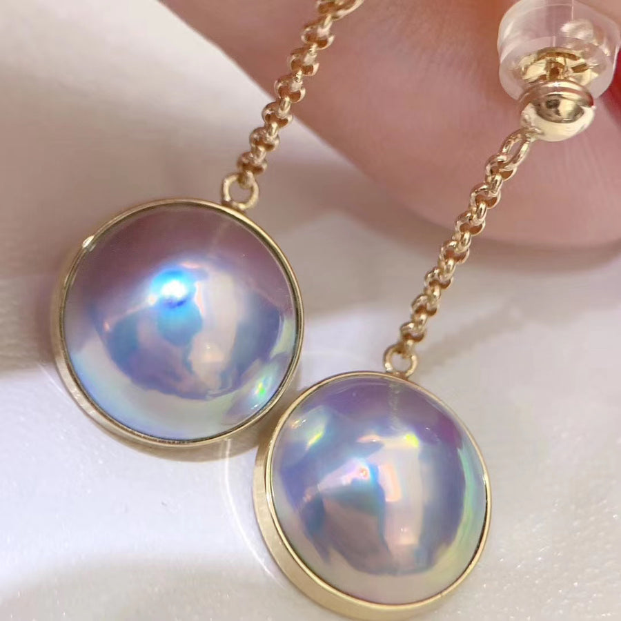 Silver Blue MABE pearl Earrings