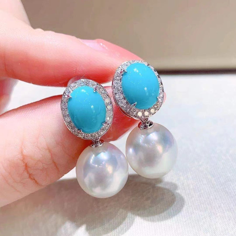 Turquoise and south sea pearl earrings