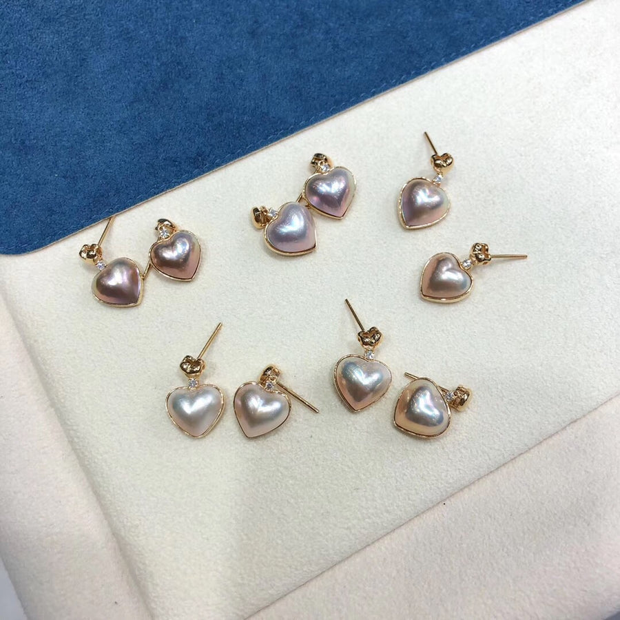 Heart shape MABE pearl earrings