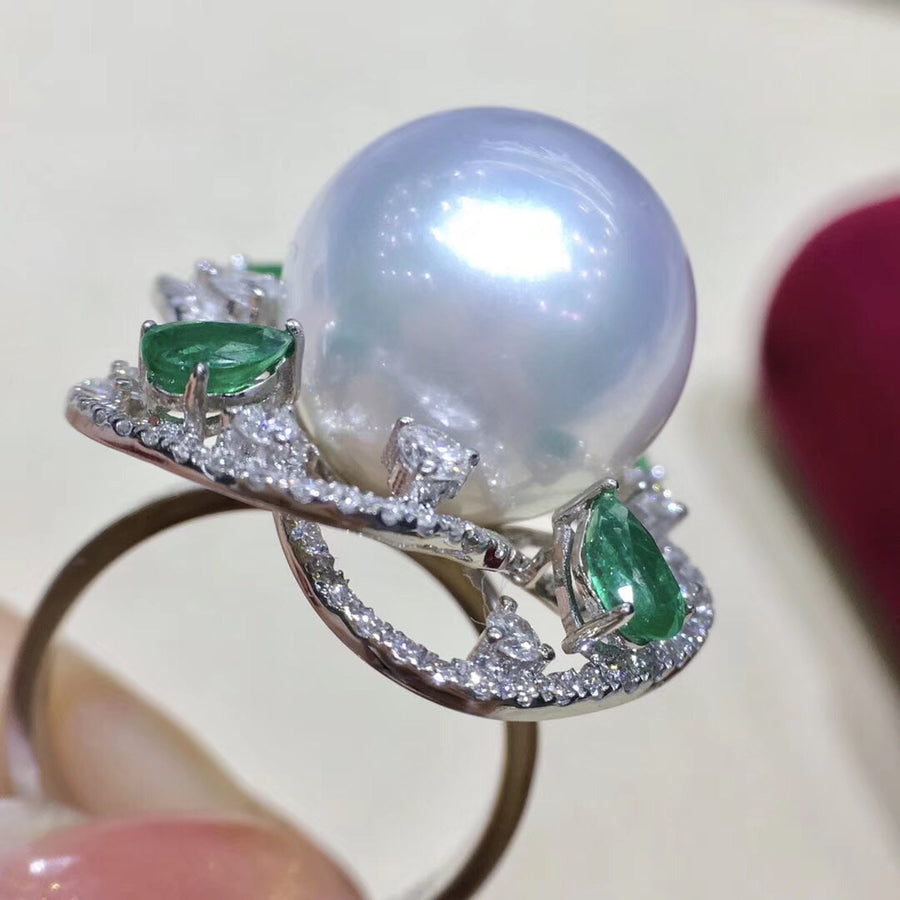 Emerald South Sea Pearl Ring