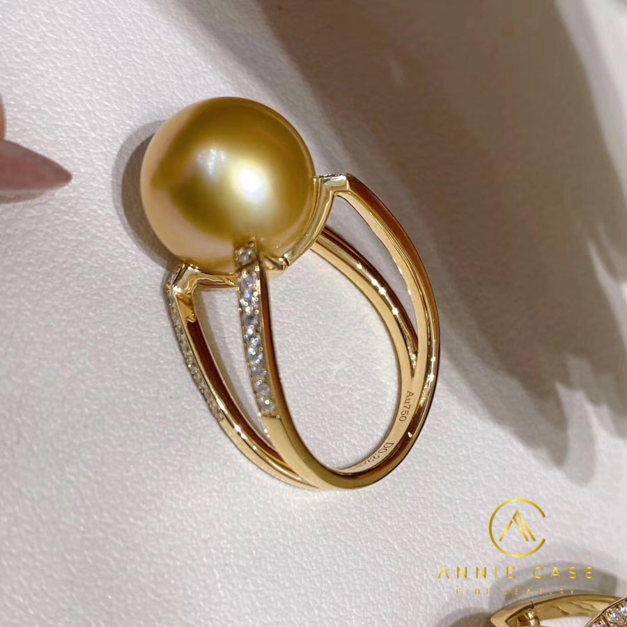 Diamond and Golden south sea pearl ring