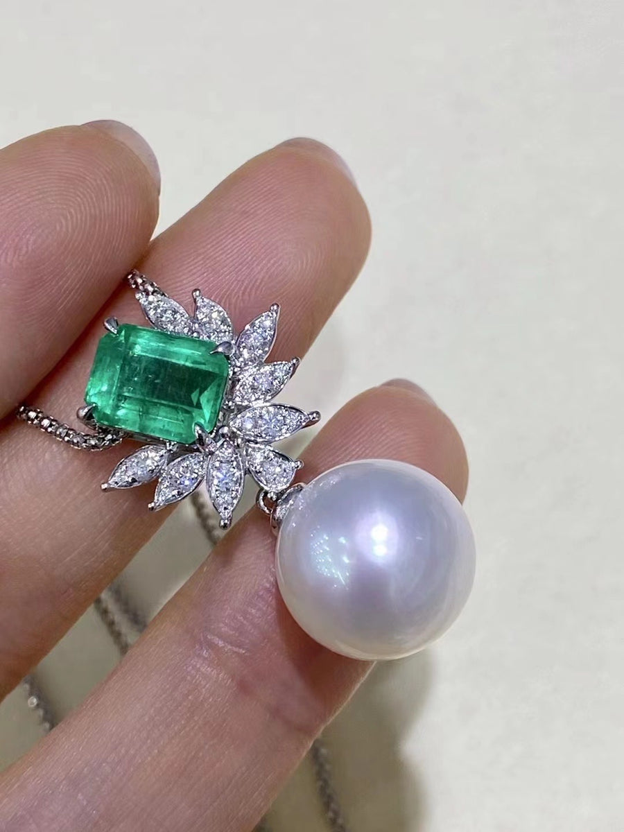 Emerald & South Sea pearl Earrings&Pendant Set