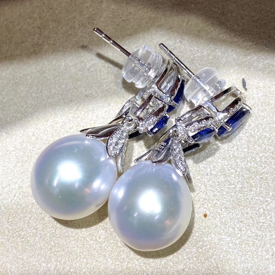 Sapphire South Sea Pearl Earrings