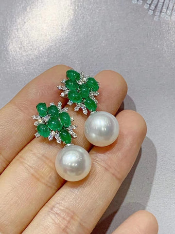 Emerald & South Sea pearl Earrings