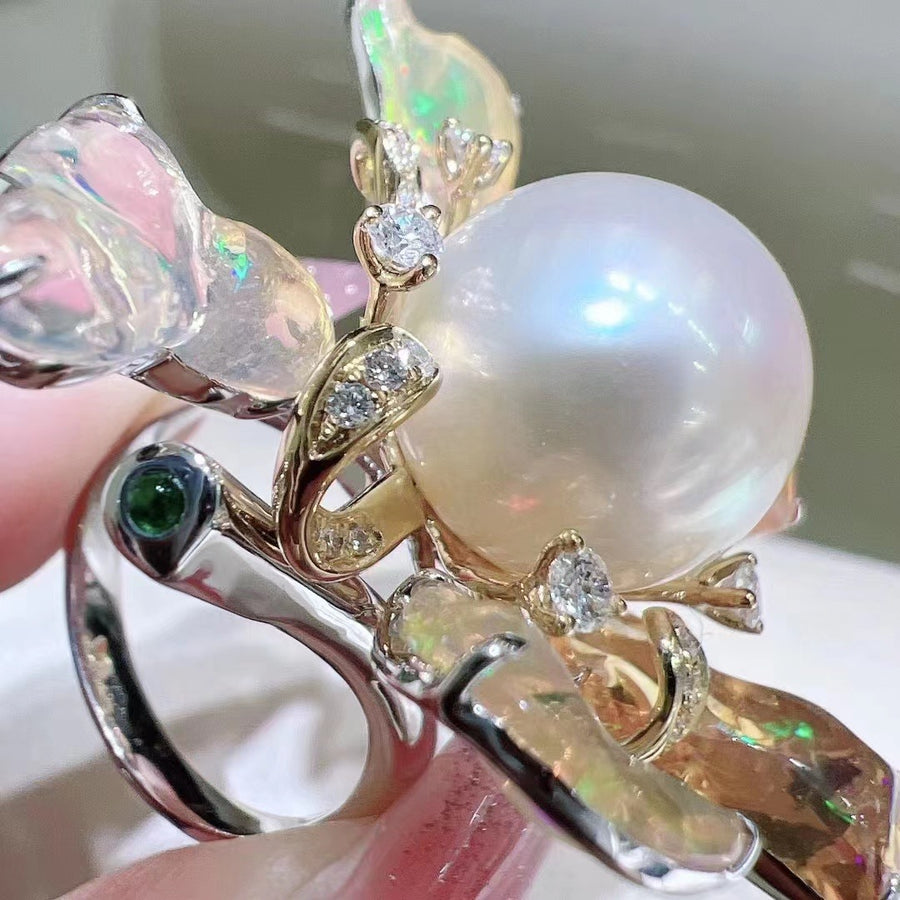 Opal and South sea pearl ring