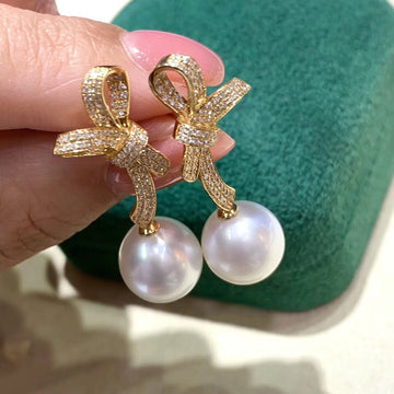 Golden Bow South Sea Pearl Earrings