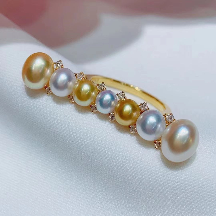 Diamond & South Sea Keshi pearl Ring