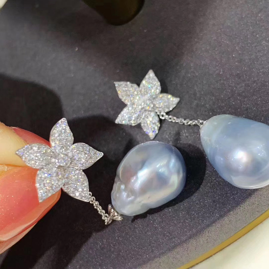 Diamond and Australian sea pearl earrings