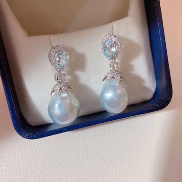 Aquamarine and south sea baroque pearl earrings
