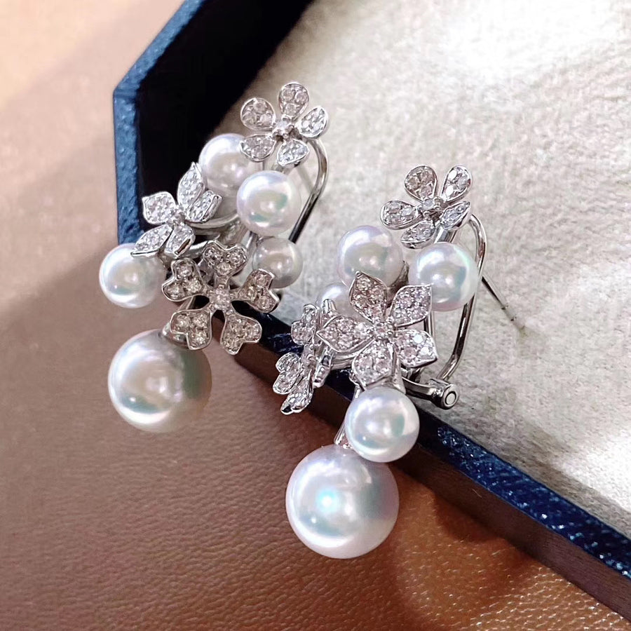 Diamond and Akoya pearl earrings