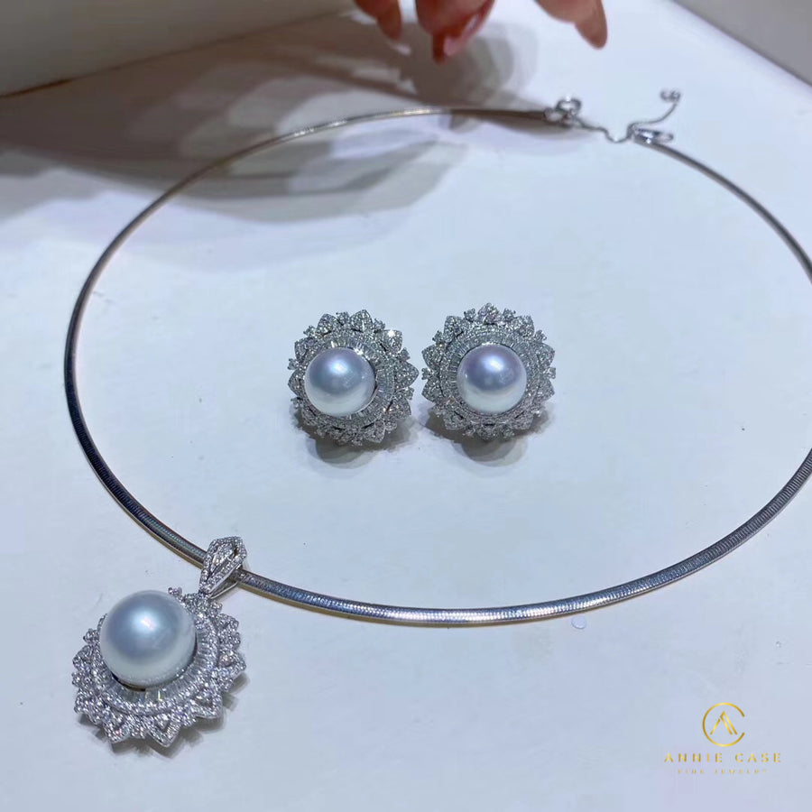 Diamond and Australian white south sea pearl pendant
