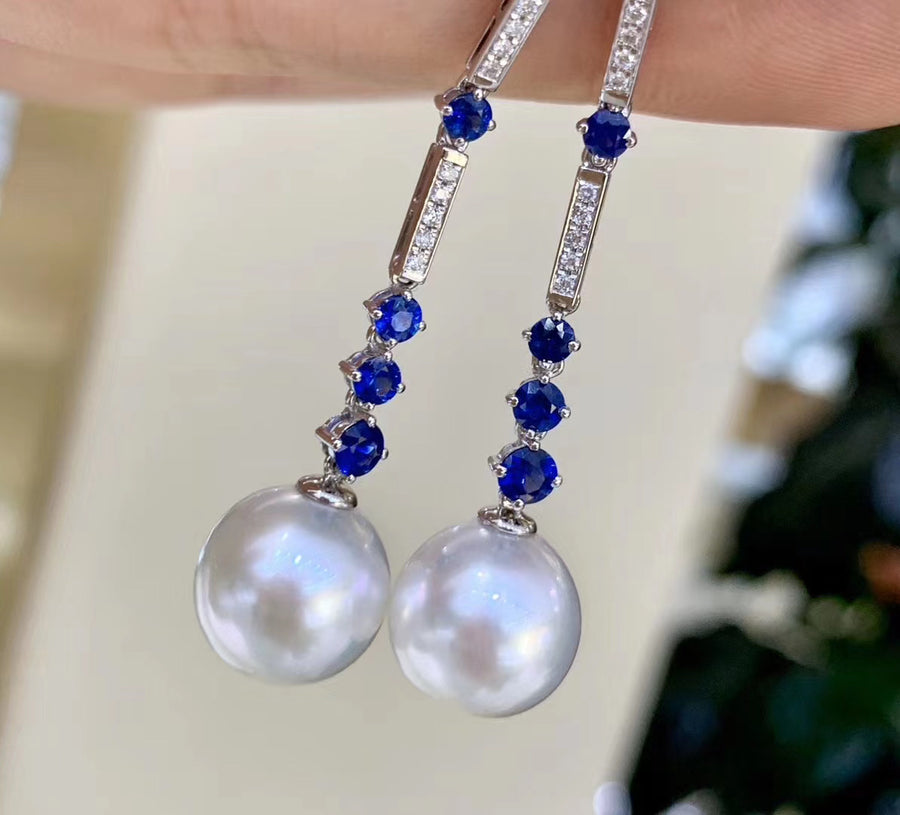 Sapphires and South Sea pearl Earrings