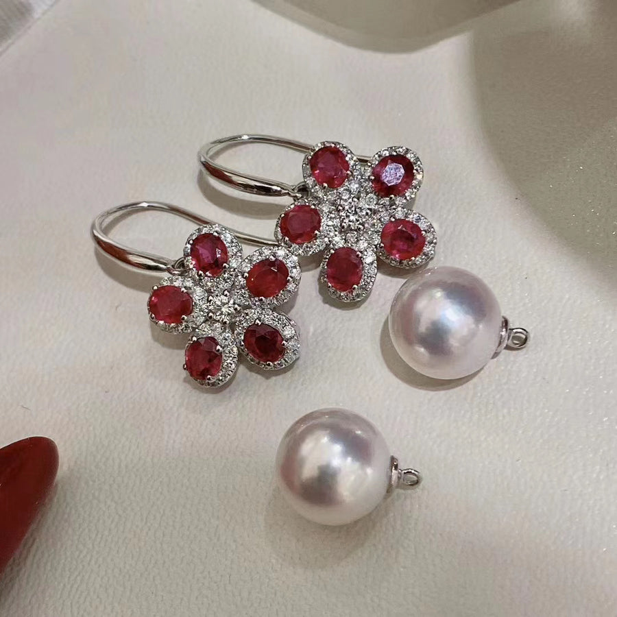 Ruby and Akoya pearl Earrings