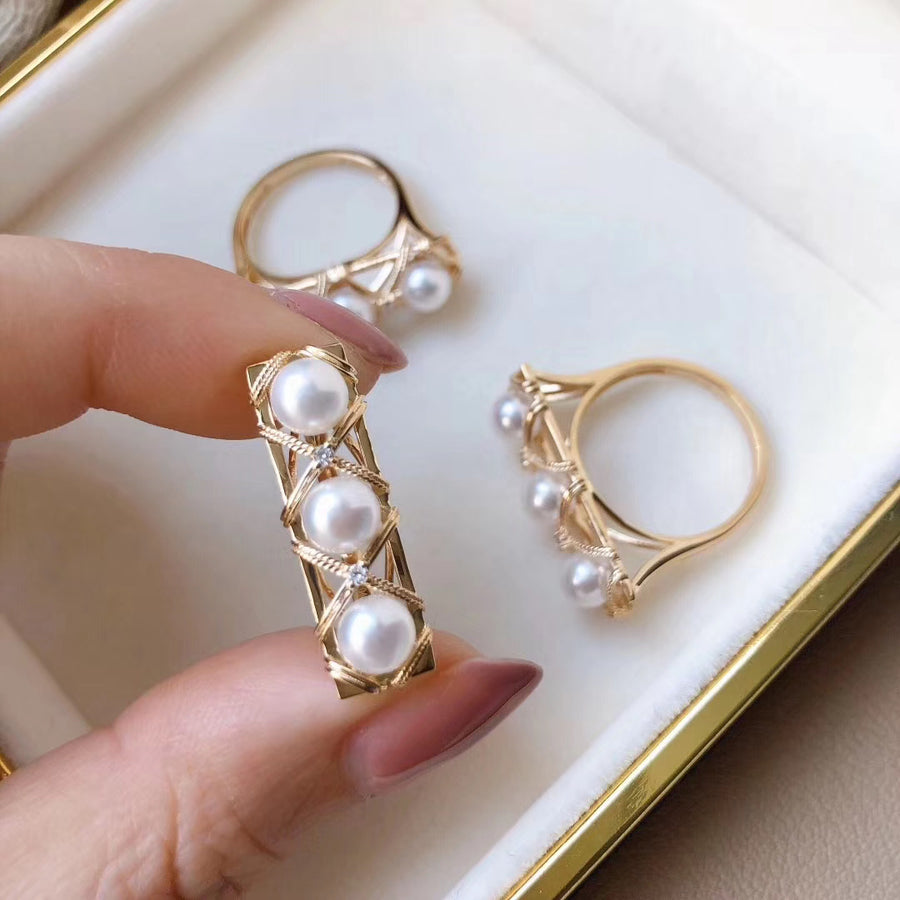 Diamond and Japanese akoya saltwater pearl ring
