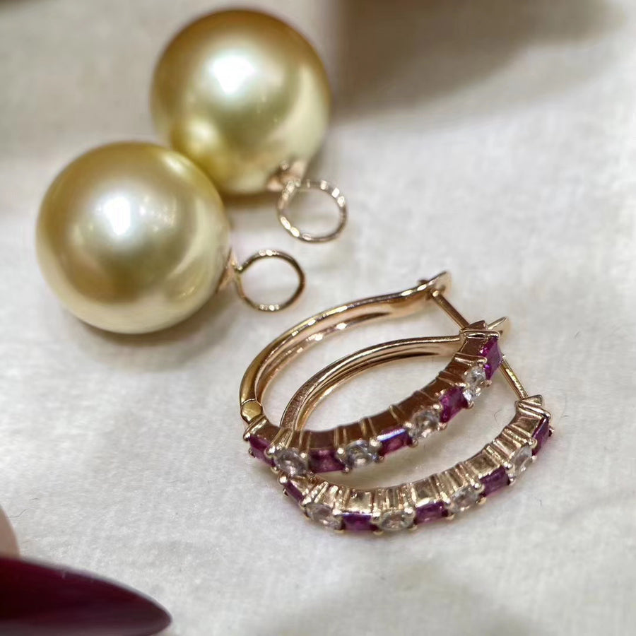 Double color Gem and Golden south sea pearl Earrings