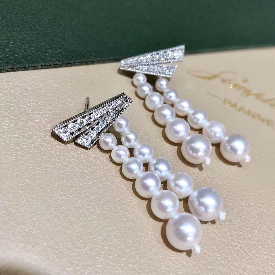 Diamond and Japanese akoya saltwater pearl earrings