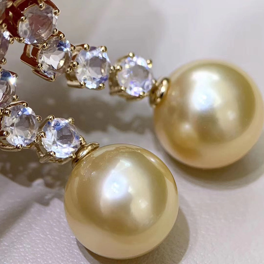 Moonstone & South Sea pearl Earrings