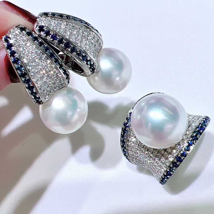 Diamond & South Sea pearl Ear Studs & Ring