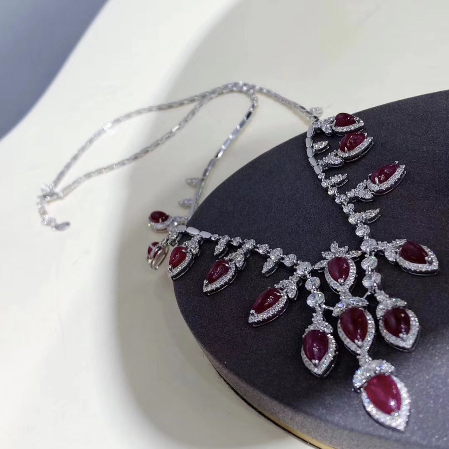 Drop shape Pigeon blood Ruby necklace