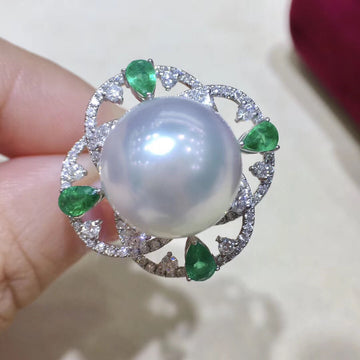 Emerald South Sea Pearl Ring