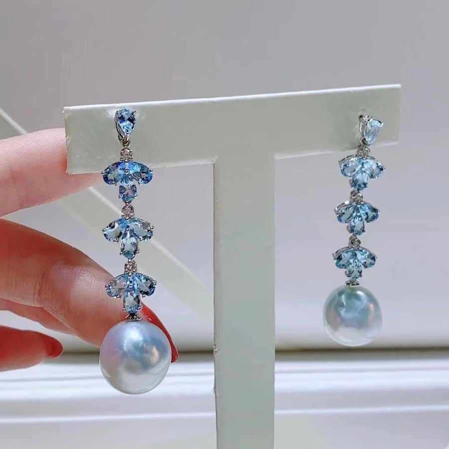 Aquamarine & Baroque pearl Earrings