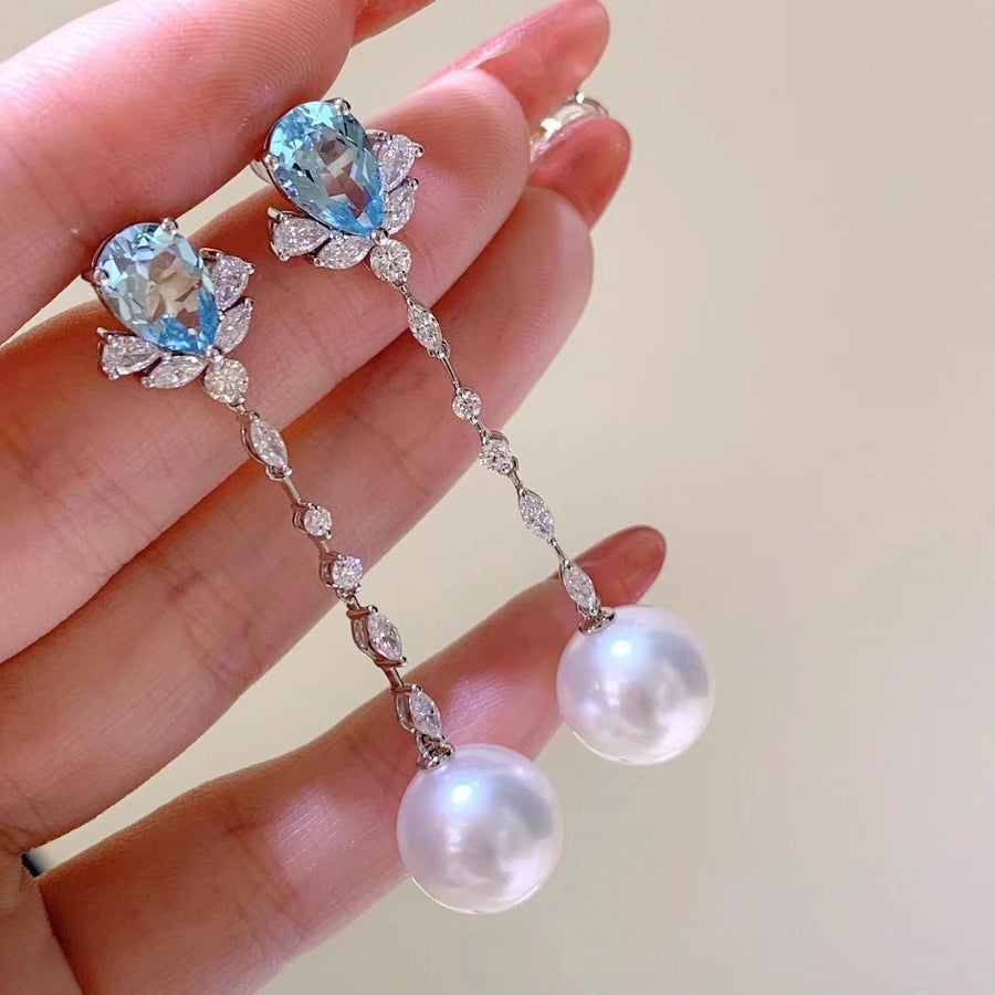 Aquamarine & South Sea pearl Earrings