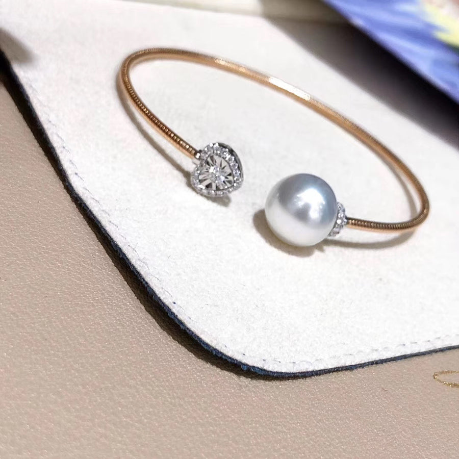 Diamond and Australian white south sea pearl bangle