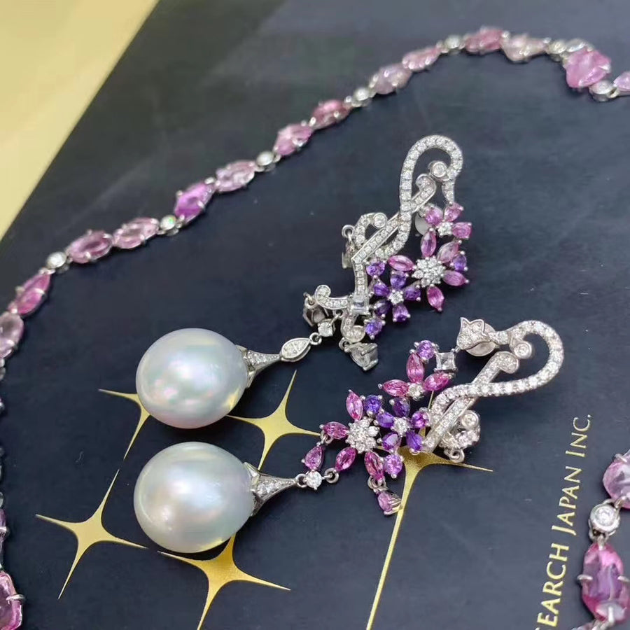 Sapphire & pearl Earrings&Necklace Set