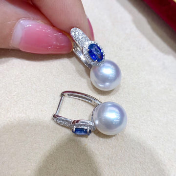 Blue Sapphire South Sea Pearl Earrings