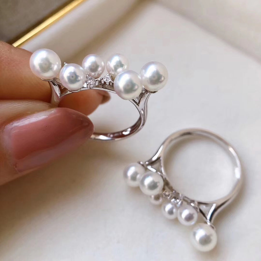 Diamond and Japanese akoya saltwater pearl ring