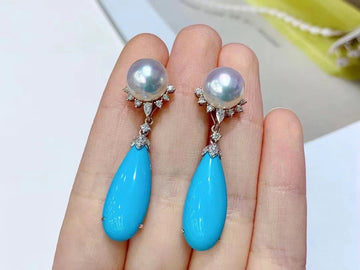 Turquoise & South Sea pearl Earrings