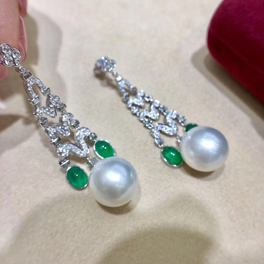 Palace Emerald & South Sea Pearl Earrings