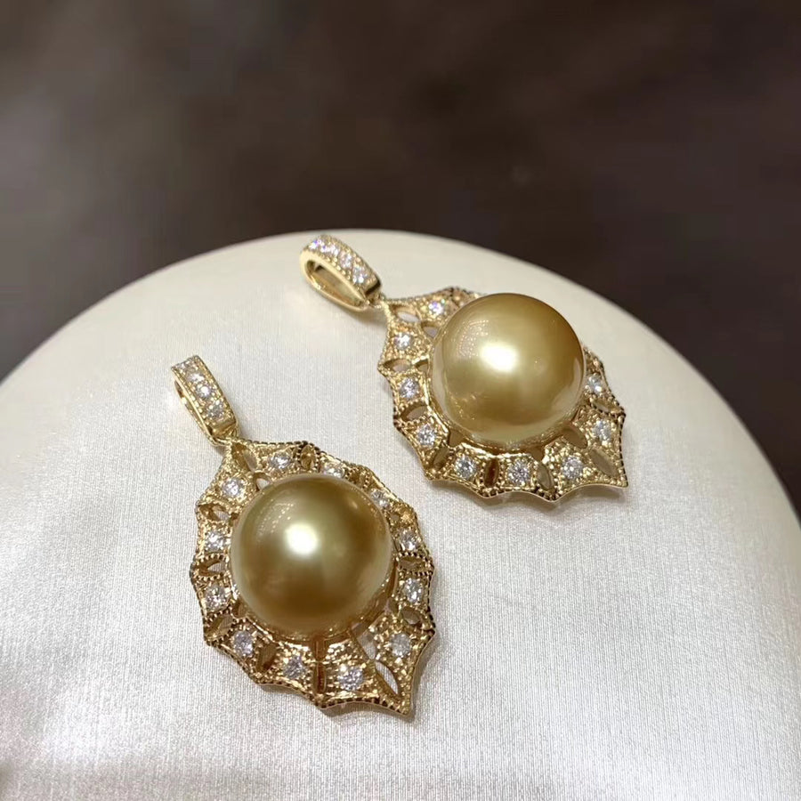 Diamond and Golden south sea pearl Pendant